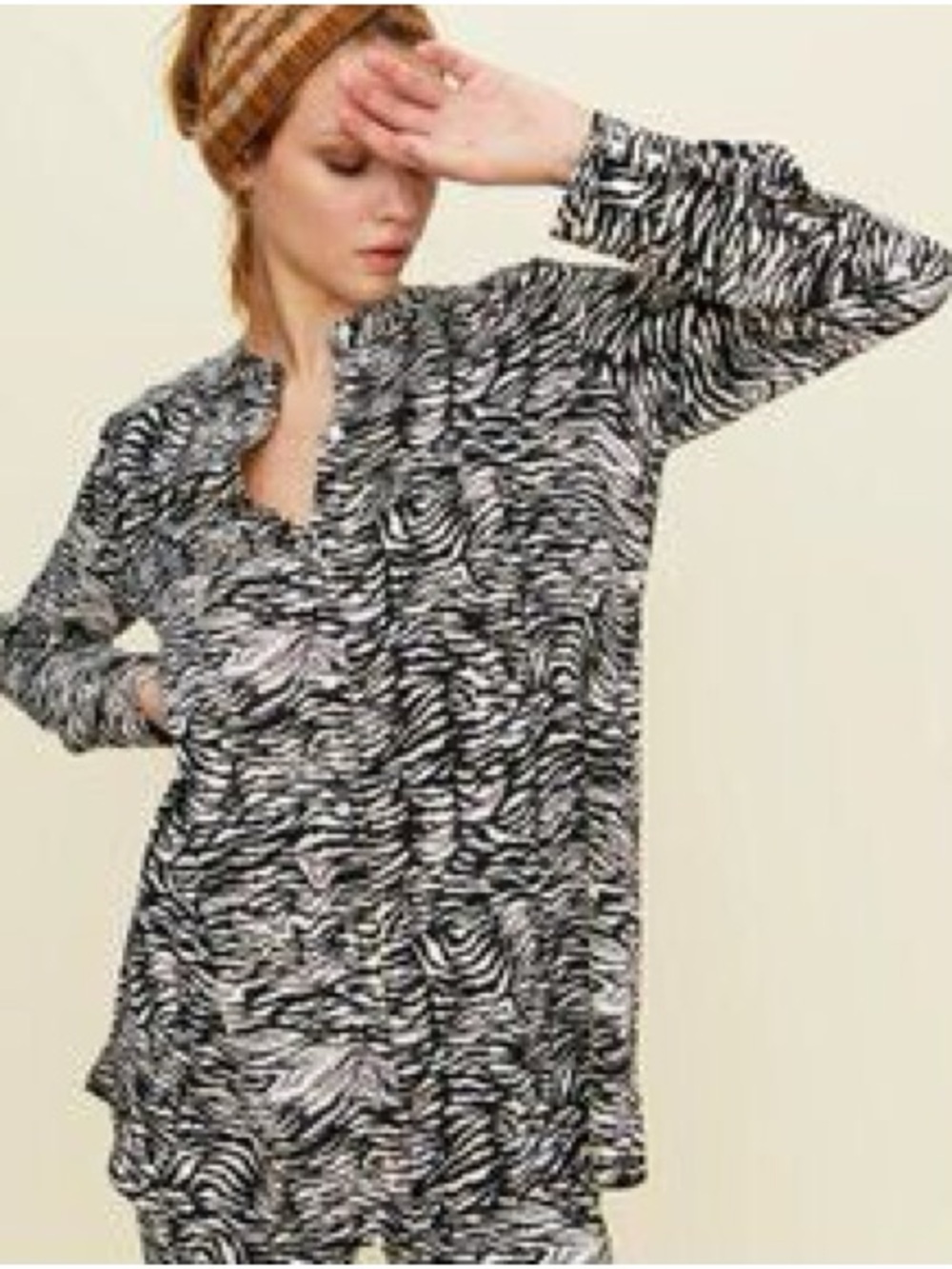 Little Moon (Aritzia) — Black and White Animal Print Oversized Tunic Blouse
